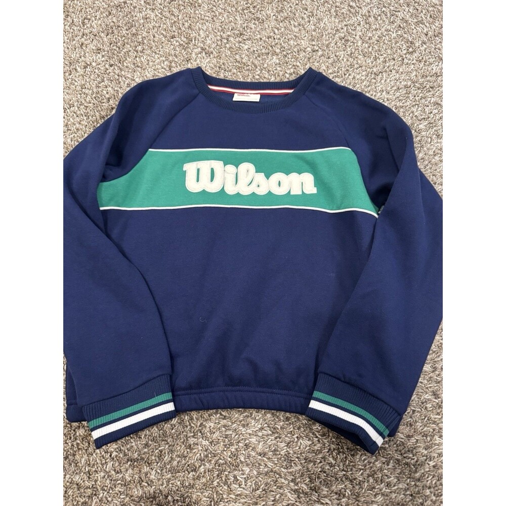 Wilson Girls XL 14/16 Sweatshirt Tennis Crewneck Navy Green Logo NWT